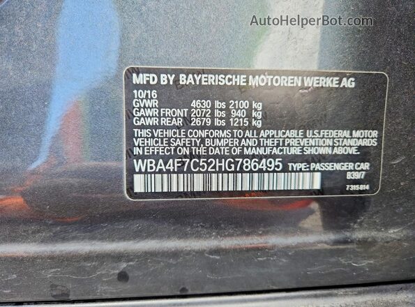 WBA4F7C52HG786495 2017 BMW 4 SERIES Gray Widok naklejki z numerem VIN