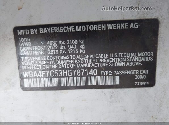 WBA4F7C53HG787140 2017 BMW 4 SERIES White Engine compartment view