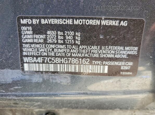 WBA4F7C58HG786162 2017 BMW 4 SERIES Gray Widok komory silnika