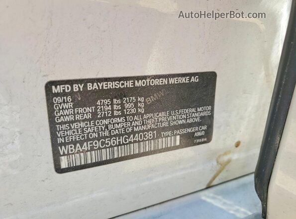 WBA4F9C56HG440381 2017 BMW 4 SERIES Белый Вид подкапотного пространства
