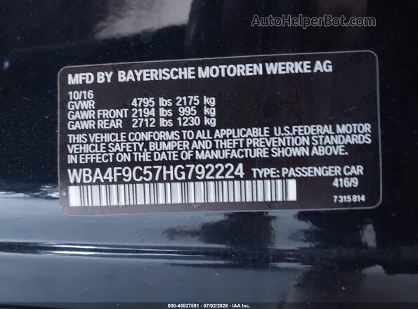 WBA4F9C57HG792224 2017 BMW 4 SERIES Black Շարժիչի բաժամունքի տեսք