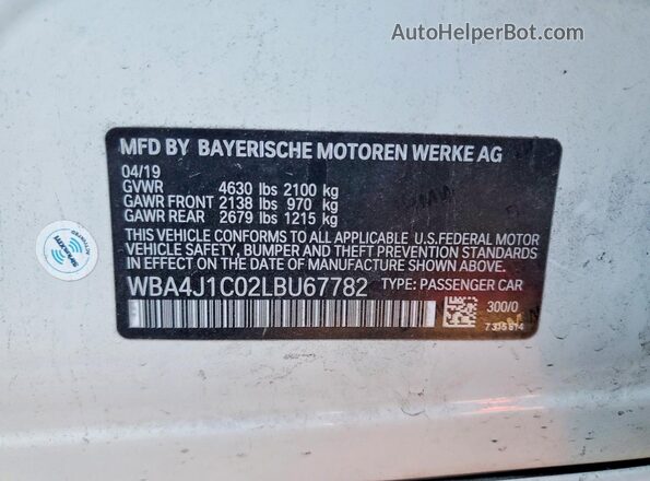 WBA4J1C02LBU67782 2020 BMW 4 SERIES White Vista del compartimento del motor