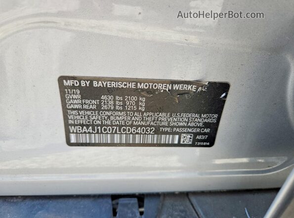 WBA4J1C07LCD64032 2020 BMW 4 SERIES Silver Вид підкапотного простору