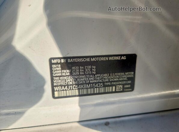 WBA4J1C54KBM15435 2019 BMW 4 SERIES White ძრავის განყოფილების ხედი