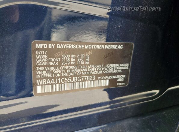 WBA4J1C55JBG77823 2018 BMW 4 SERIES Blue Vista de la etiqueta del VIN