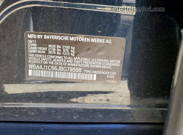 WBA4J1C56JBG78558 2018 BMW 4 SERIES Black VIN կոդի պիտակի տեսք