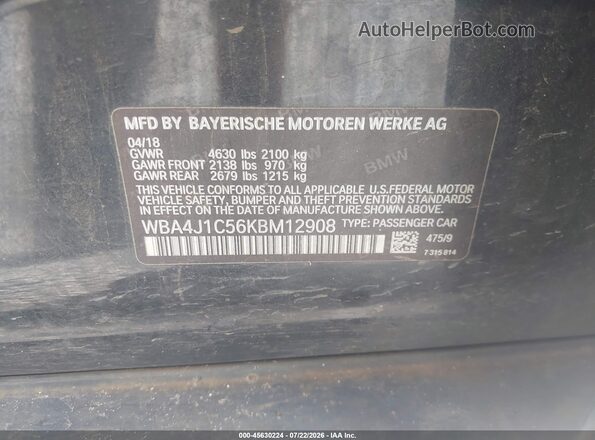 WBA4J1C56KBM12908 2019 BMW 4 SERIES Black Вид підкапотного простору