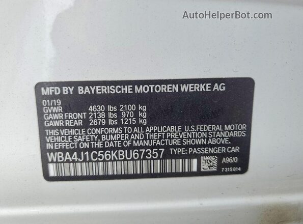 WBA4J1C56KBU67357 2019 BMW 4 SERIES White Շարժիչի բաժամունքի տեսք
