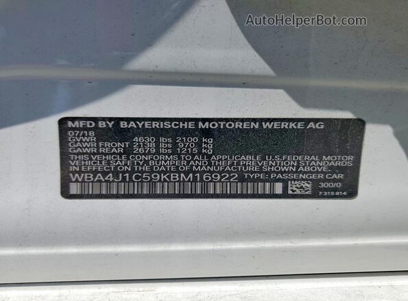WBA4J1C59KBM16922 2019 BMW 4 SERIES Белый Вид подкапотного пространства