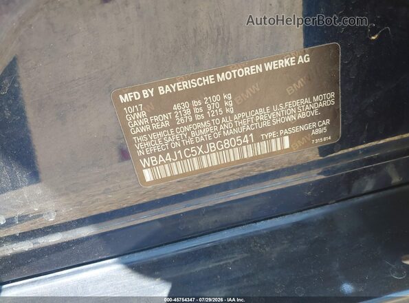 WBA4J1C5XJBG80541 2018 BMW 4 SERIES Dark Blue Вид подкапотного пространства