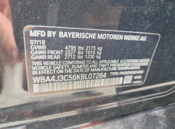 WBA4J3C56KBL07264 2019 BMW 4 SERIES Black ძრავის განყოფილების ხედი
