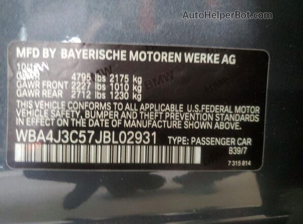 WBA4J3C57JBL02931 2018 BMW 4 SERIES Gray Вид підкапотного простору