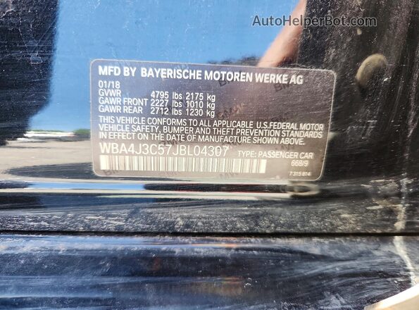 WBA4J3C57JBL04307 2018 BMW 4 SERIES Черный Вид наклейки с VIN-кодом