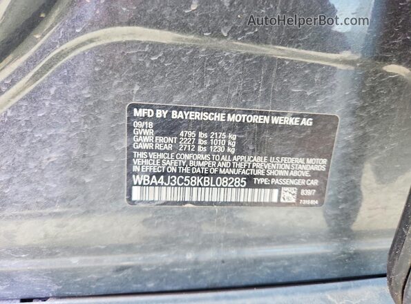WBA4J3C58KBL08285 2019 BMW 4 SERIES Black ძრავის განყოფილების ხედი