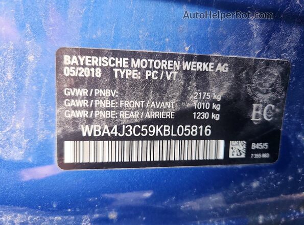 WBA4J3C59KBL05816 2019 BMW 4 SERIES Blue Engine compartment view