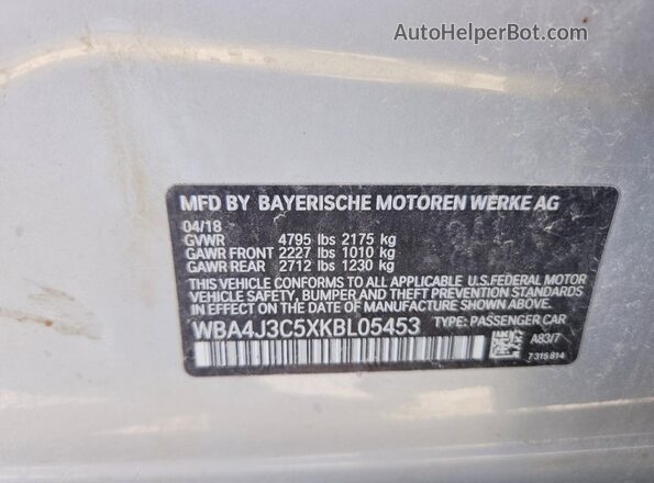 WBA4J3C5XKBL05453 2019 BMW 4 SERIES Silver Vista del compartimento del motor