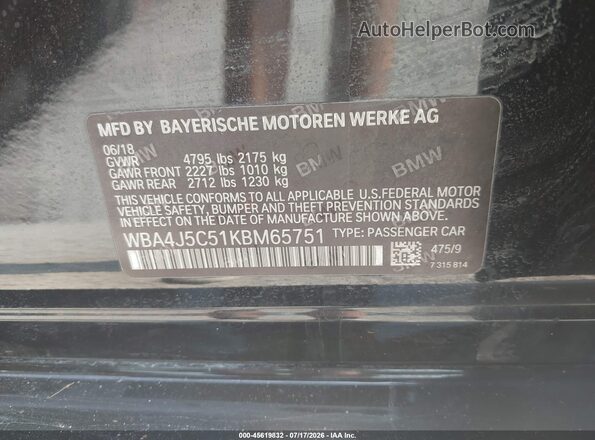 WBA4J5C51KBM65751 2019 BMW 4 SERIES Black Widok komory silnika