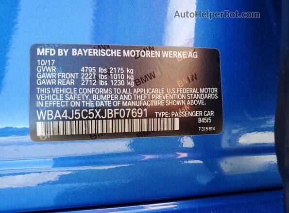 WBA4J5C5XJBF07691 2018 BMW 4 SERIES Blue Շարժիչի բաժամունքի տեսք