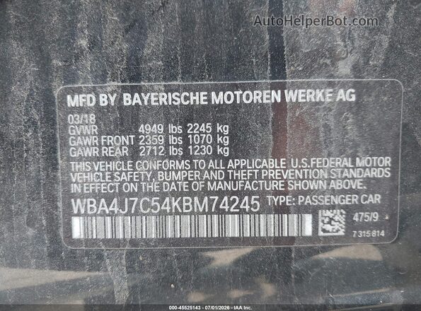 WBA4J7C54KBM74245 2019 BMW 4 SERIES Черный Вид подкапотного пространства