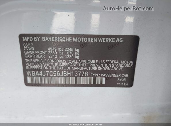 WBA4J7C56JBH13778 2018 BMW 4 SERIES White Widok komory silnika