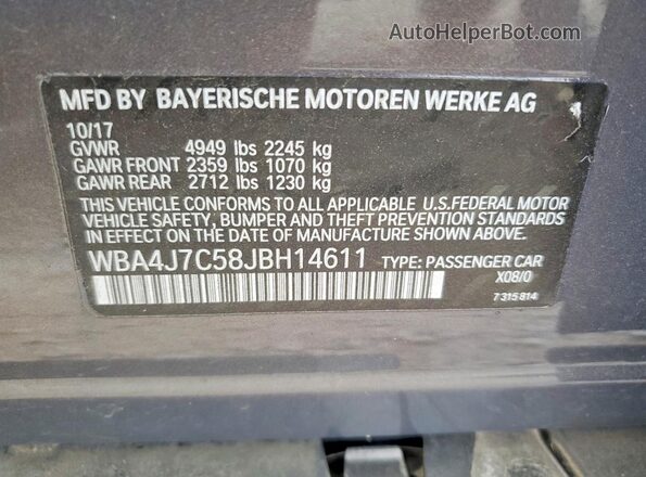 WBA4J7C58JBH14611 2018 BMW 4 SERIES Gray Widok komory silnika