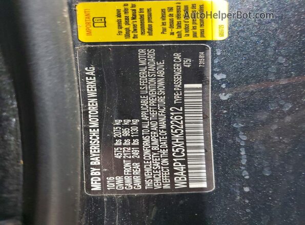 WBA4P1C5XHK522612 2017 BMW 4 SERIES Black ძრავის განყოფილების ხედი