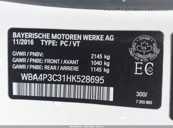 WBA4P3C31HK528695 2017 BMW 4 SERIES White Engine compartment view