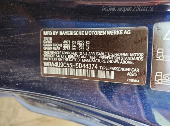 WBA4U9C55H5D44374 2017 BMW 4 SERIES Blue Vista del compartimento del motor