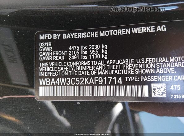 WBA4W3C52KAF91714 2019 BMW 4 SERIES Black Engine compartment view