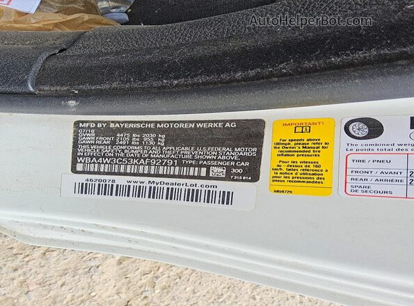 WBA4W3C53KAF92791 2019 BMW 4 SERIES White Vista del compartimento del motor