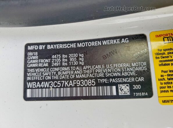 WBA4W3C57KAF93085 2019 BMW 4 SERIES White Widok komory silnika