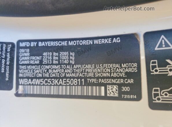 WBA4W5C53KAE50811 2019 BMW 4 SERIES White ძრავის განყოფილების ხედი