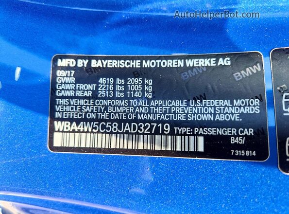 WBA4W5C58JAD32719 2018 BMW 4 SERIES Blue Շարժիչի բաժամունքի տեսք