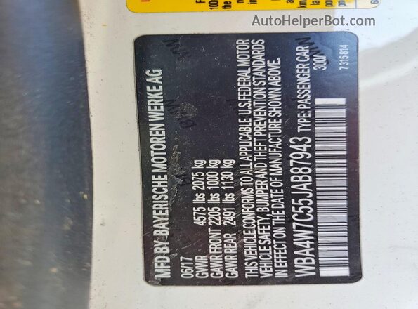WBA4W7C55JAB87943 2018 BMW 4 SERIES White Vista de la etiqueta del VIN