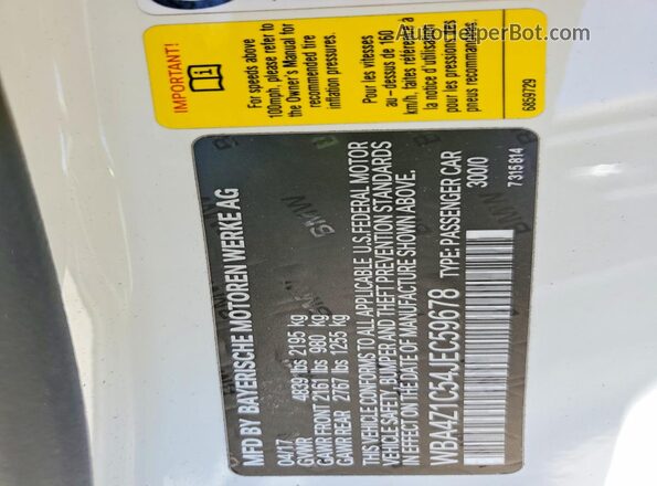 WBA4Z1C54JEC59678 2018 BMW 4 SERIES White VIN կոդի պիտակի տեսք