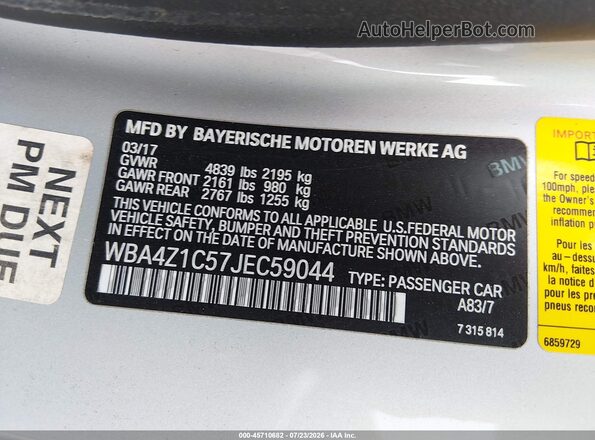 WBA4Z1C57JEC59044 2018 BMW 4 SERIES Gray Вид підкапотного простору