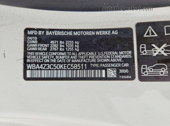 WBA4Z3C50KEC58511 2019 BMW 4 SERIES Белый Вид подкапотного пространства