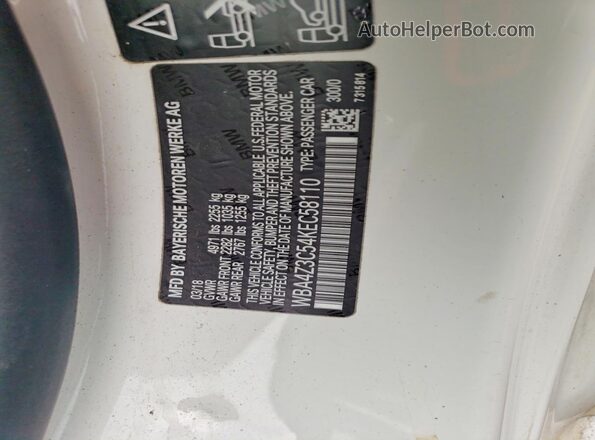 WBA4Z3C54KEC58110 2019 BMW 4 SERIES White VIN sticker view