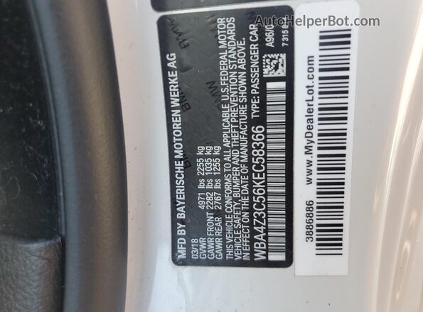 WBA4Z3C56KEC58366 2019 BMW 4 SERIES White Widok naklejki z numerem VIN