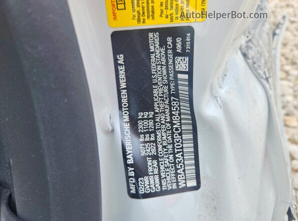 WBA53AT03PCM84587 2023 BMW M4 Белый Вид наклейки с VIN-кодом