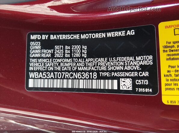 WBA53AT07RCN63618 2024 BMW M4 Red ძრავის განყოფილების ხედი