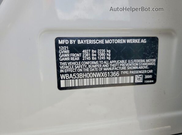 WBA53BH00NWX61366 2022 BMW 5 SERIES White Вид підкапотного простору