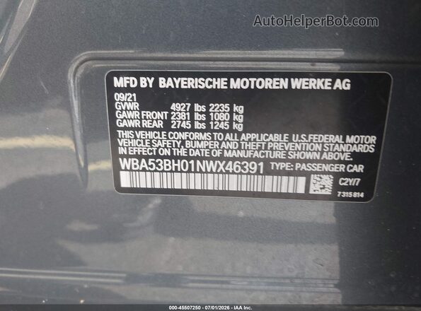 WBA53BH01NWX46391 2022 BMW 5 SERIES Gray ძრავის განყოფილების ხედი