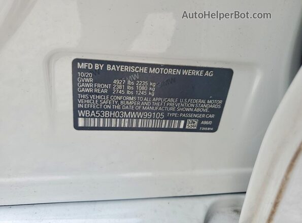 WBA53BH03MWW99105 2021 BMW 5 SERIES White Engine compartment view