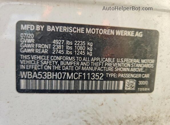 WBA53BH07MCF11352 2021 BMW 5 SERIES White ძრავის განყოფილების ხედი