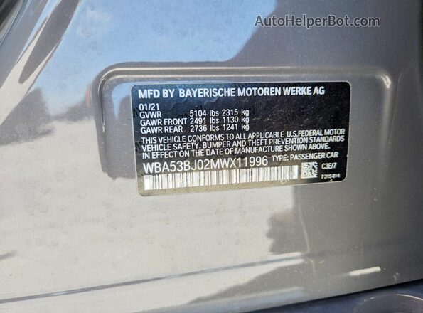 WBA53BJ02MWX11996 2021 BMW 5 SERIES Gray ძრავის განყოფილების ხედი