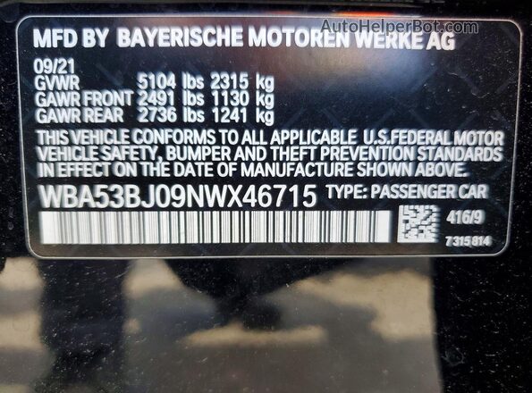 WBA53BJ09NWX46715 2022 BMW 5 SERIES Black Widok komory silnika