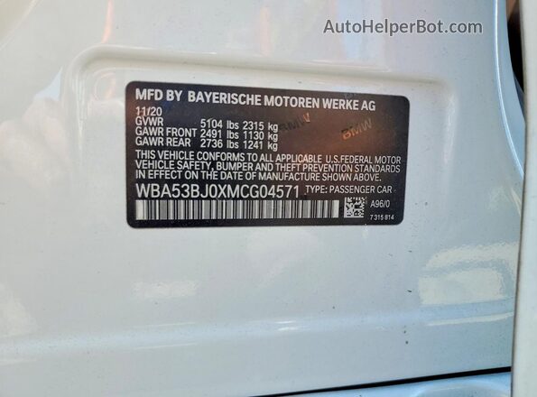 WBA53BJ0XMCG04571 2021 BMW 5 SERIES White Вид підкапотного простору