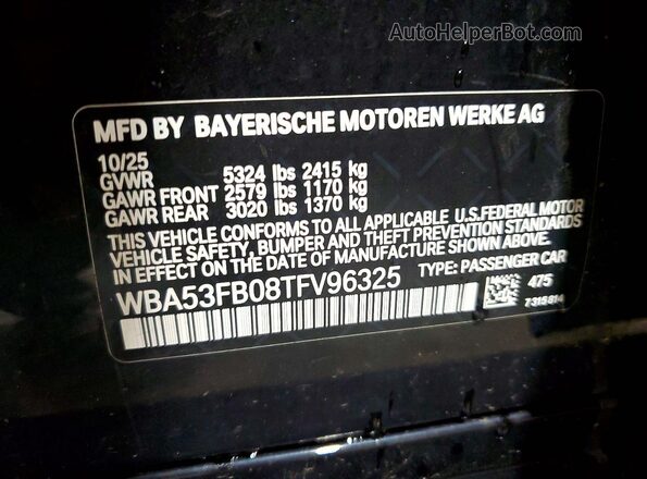 WBA53FB08TFV96325 2026 BMW M4 Черный Вид наклейки с VIN-кодом