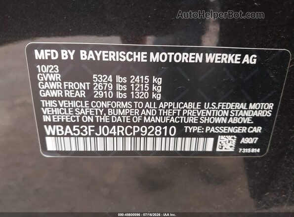 WBA53FJ04RCP92810 2024 BMW 5 SERIES Black Engine compartment view